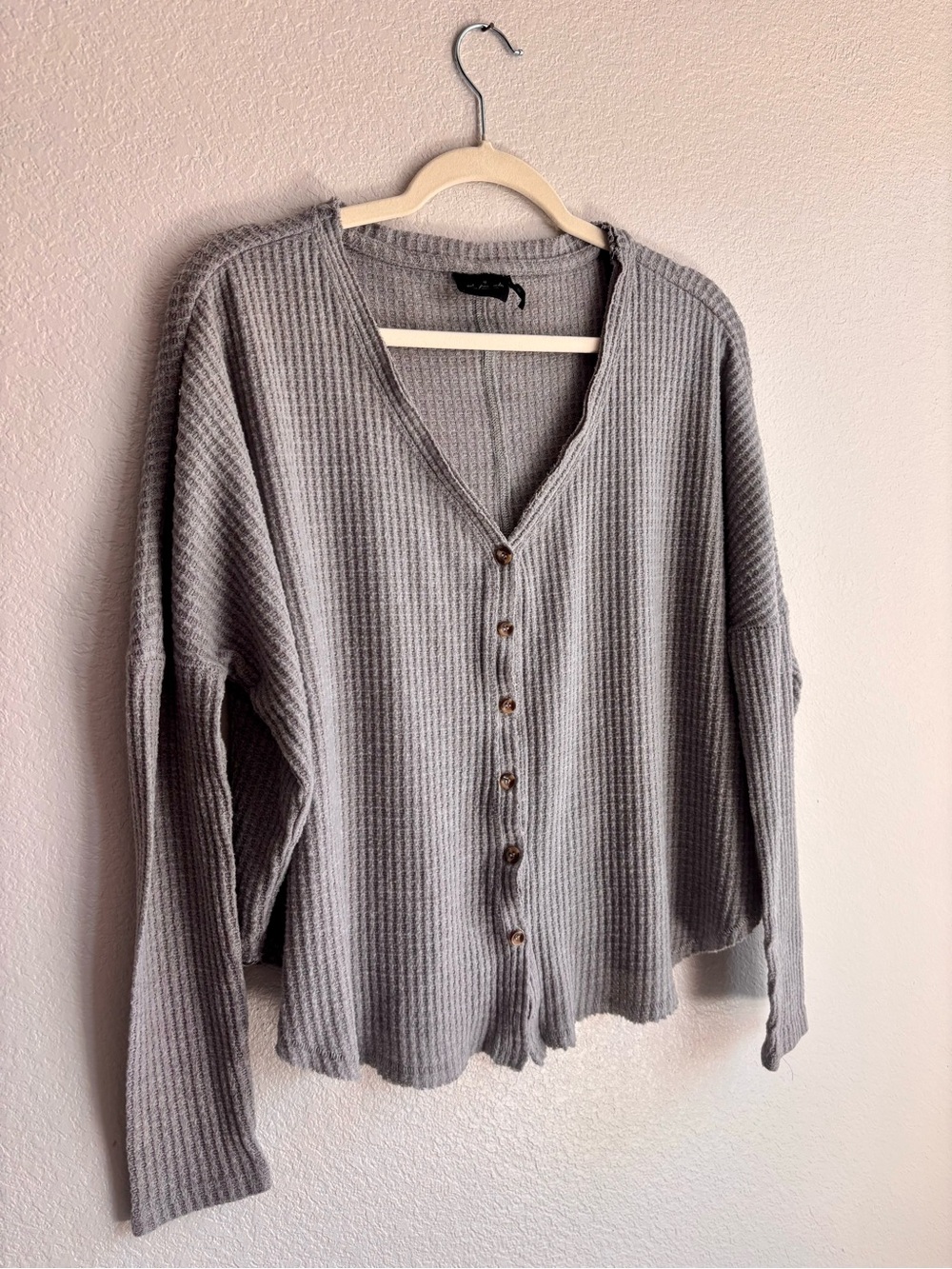 Urban Outfitters Gray Waffle-Knit Button Down Sweater